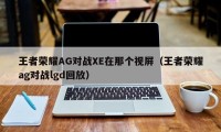 王者荣耀AG对战XE在那个视屏（王者荣耀ag对战lgd回放）