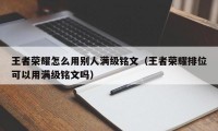 王者荣耀怎么用别人满级铭文（王者荣耀排位可以用满级铭文吗）