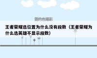 王者荣耀选位置为什么没有段数（王者荣耀为什么选英雄不显示段数）