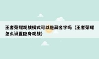 王者荣耀观战模式可以隐藏名字吗（王者荣耀怎么设置隐身观战）