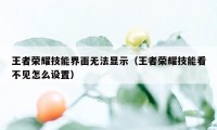 王者荣耀技能界面无法显示（王者荣耀技能看不见怎么设置）