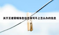 关于王者荣耀角色信息填写不上怎么办的信息