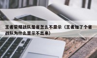 王者荣耀战队是省怎么不显示（王者加了个省战队为什么显示不出来）