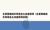 王者荣耀成长等级怎么快速获得（王者荣耀成长等级怎么快速获得皮肤）