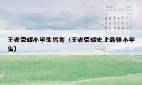 王者荣耀小学生厉害（王者荣耀史上最强小学生）