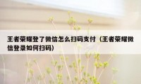 王者荣耀登了微信怎么扫码支付（王者荣耀微信登录如何扫码）