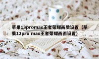 苹果13promax王者荣耀画质设置（苹果12pro max王者荣耀画面设置）