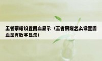 王者荣耀设置回血显示（王者荣耀怎么设置回血是有数字显示）