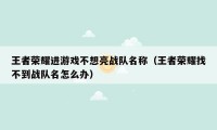 王者荣耀进游戏不想亮战队名称（王者荣耀找不到战队名怎么办）