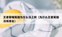 王者荣耀英雄为什么没上榜（为什么王者英雄没有排名）