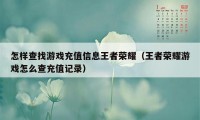 怎样查找游戏充值信息王者荣耀（王者荣耀游戏怎么查充值记录）