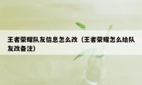 王者荣耀队友信息怎么改（王者荣耀怎么给队友改备注）