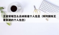 王者荣耀怎么去掉新建个人信息（如何删除王者新建的个人信息）