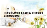 王者荣耀s25赛季更新的什么（王者荣耀S25赛季更新内容）