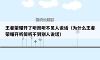 王者荣耀开了听筒听不见人说话（为什么王者荣耀开听筒听不到别人说话）