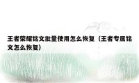 王者荣耀铭文批量使用怎么恢复（王者专属铭文怎么恢复）