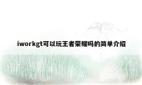 iworkgt可以玩王者荣耀吗的简单介绍