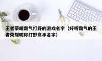 王者荣耀霸气打野的游戏名字（好听霸气的王者荣耀昵称打野高手名字）