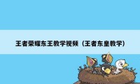 王者荣耀东王教学视频（王者东皇教学）