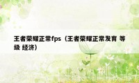 王者荣耀正常fps（王者荣耀正常发育 等级 经济）