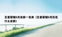 王者荣耀8月皮肤一览表（王者荣耀8月份出什么皮肤）